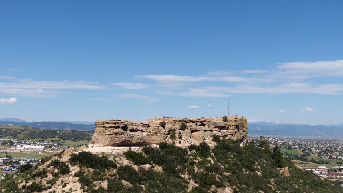 Aerial view of Castle Rock, Colorado, and the surrounding Douglas County landscape