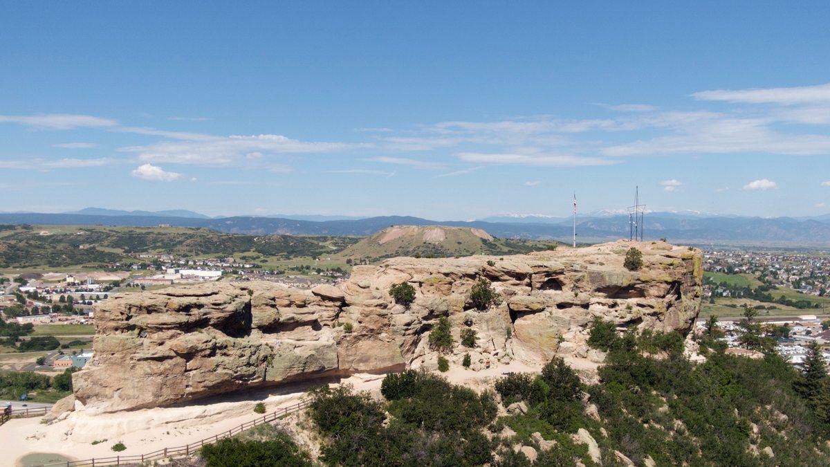 Aerial view of Castle Rock, Colorado, and the surrounding Douglas County landscape